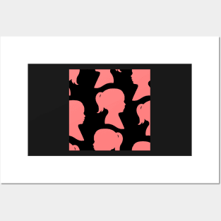 Girl Silhouette - Pink on Black Background Posters and Art